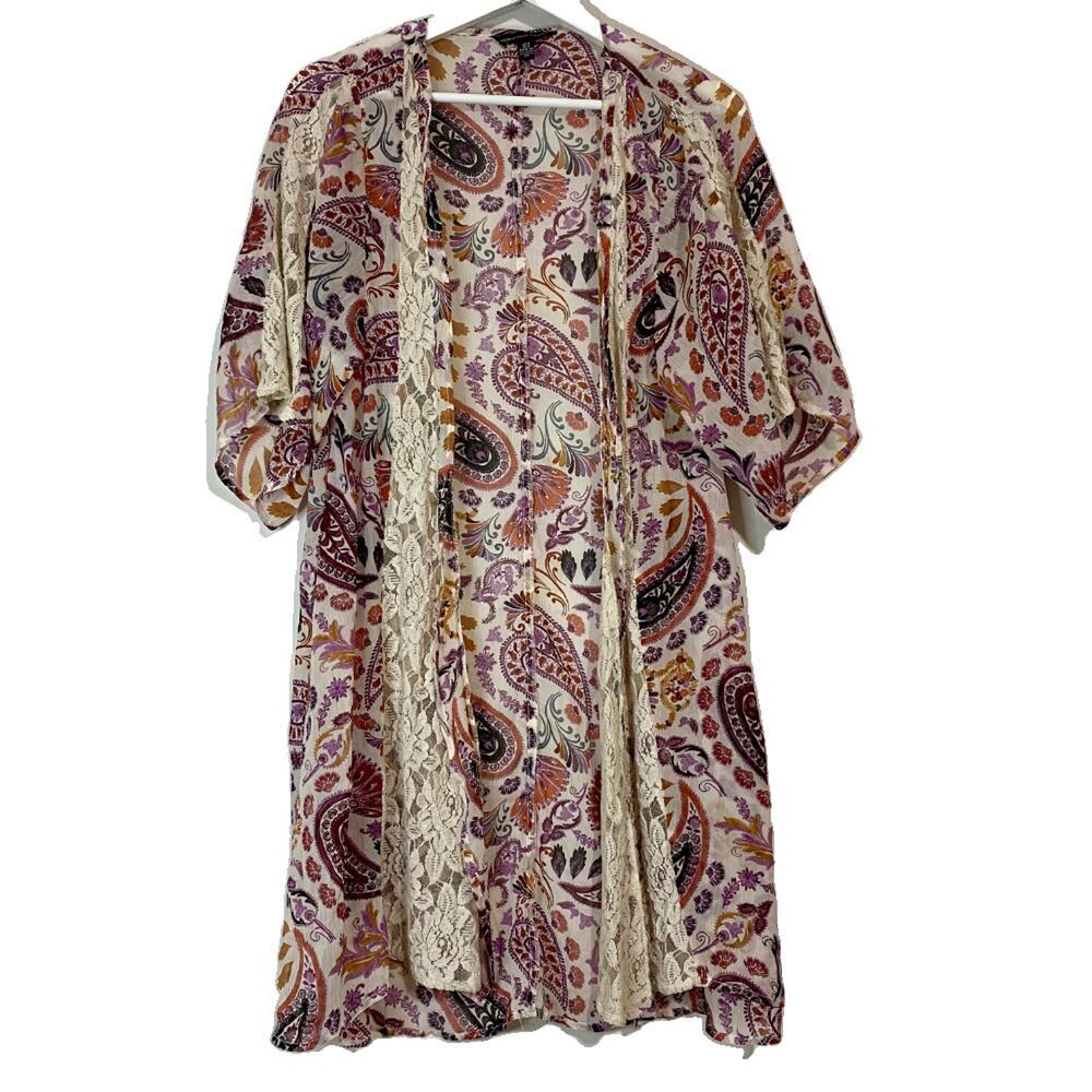 American Eagle Outfittters Women's Kimono Coverup White Paisley Size S/XS EUC